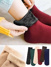 رخيصةأون جوارب نسائية-مجموعة جوارب حرارية مبطنة بالصوف للنساء، جوارب شتوية ناعمة ودافئة بألوان متعددة، هدية عيد ميلاد مريحة للطقس البارد والارتداء المنزلي