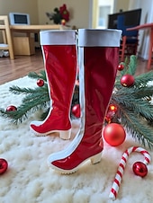 economico Stivali alla moda-stivali natalizi rossi da donna con rifiniture bianche - stile festivo, perfetti per le feste di Natale e le celebrazioni invernali