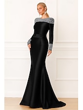 ieftine Rochii de seară sirenă-Trompetă / Sirenă Rochii de seara Elegant Rochie formală Oficial Nuntă Lungime Podea Manșon Lung Stil Nautic Satin întins cu Detalii Perlă 2025