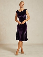  Damen Midikleid Trompeten- Meerjungfrauenkleid Elegant Party Hochzeitsgast Cocktailparty Normale Passform Einfarbig Ärmellos Wasserfallausschnitt Aubergine
