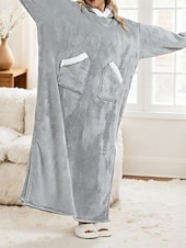 cheap Women's Sleep Tops &amp; Bottoms-Women's Pajamas Loungewear Flannel Warm Fashion Wearable Blanket Hoodie Pure Color Pocket Vacation Home Daily Long Sleeve Hoodie Light Grey Fall Winter Loose Fit
