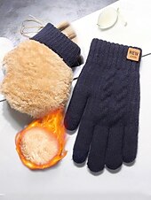 Недорогие Мужские перчатки-Мужские перчатки для сенсорных экранов с флисовой подкладкой, теплые и уютные вязаные перчатки для зимы, идеальный рождественский подарок