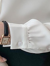 preiswerte Schicke Blusen-Damen Hemd Elegant Satin-Top Bluse Schleife Einfach Stilvoll Langarm Rundhalsausschnitt Normale Oberteile Ferien Ausgehen Blau Weiß Frühling Herbst