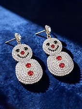 abordables Pendiente de mujer-Pendientes colgantes de muñeco de nieve de cristal para mujer: accesorios de joyería navideña para fiestas navideñas y celebraciones invernales.