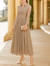 preiswerte Knöchellänge-A-Linie Tee-Länge Partykleid Cocktailkleid Kleid für Hochzeitsgäste Brautmutterkleid Dreiviertelarm V Ausschnitt Elegant Formell Formeller Abend Hochzeitsfeier Tüll mit Spitze