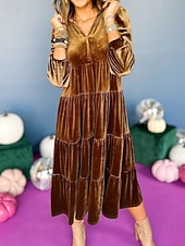 abordables Robe de cocktail-Femmes Robe Midi Robe en Velours Robe de Soirée Robe de Cocktail Élégant Mode Moderne Soirée Coupe régulière Uni manche longue Col de chemise Noir Jaune Vert foncé Bleu de minuit Automne Hiver