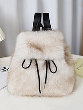 abordables Sacs à Dos de Mode-Sac à dos en fausse fourrure pour femme, sac à dos élégant avec cordon de serrage pour une tenue décontractée, matière en peluche douce, parfait pour un usage quotidien et les tenues d'hiver