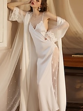 voordelige Valentijnsdag Slaap &amp; Lounge-Dames Gewaad Casual Comfortabel Heldere kleur Veters Huis Dagelijks Lange mouw V-hals Zwart Wit Wijn Zomer Lente Herfst Normale pasvorm