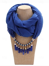 baratos Acessórios de Natal-colar de cachecol macio feminino com borla e pingente de contas, acessório de natal multicolorido e elegante para roupas de inverno e festas de fim de ano