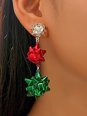 abordables Boucle d&amp;#39;oreille pour femme-Boucles d'oreilles de Noël pour femmes, design festif rouge et vert avec matériau en alliage, parfaites pour les fêtes de fin d'année et les cadeaux