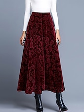 cheap Graphic Skirts-Women's Elegant Fashion Casual Maxi High Waist Skirts Floral Floral Micro-elastic Daily Street Blue Wine Purple Green Spring