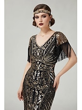  Anni Ruggenti Anni 1920 Lunghezza al ginocchio Abito Flapper Maniche corte Il grande Gatsby Paillettes Frange Scollo a V Costume Per donna Natale Carnevale speakeasy Mascherata Festa a tema retrò