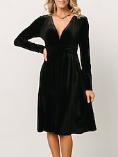 Damen Midikleid Samtkleid Partykleid Cocktailkleid Elegant Modern Party Abendgesellschaft Normale Passform Einfach Langarm V Ausschnitt Schwarz Rote Dunkelgrün Herbst Winter preiswerte abendkleider-Damen Midikleid Samtkleid Partykleid Cocktailkleid Elegant Modern Party Abendgesellschaft Normale Passform Einfach Langarm V Ausschnitt Schwarz Rote Dunkelgrün Herbst Winter