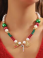 olcso Karácsonyi kiegészítők-Női karácsonyi ajándék nyaklánc, ötvözet és akril anyagból, színes gyöngyök ünnepi medálokkal, tökéletes ünnepi kiegészítő partikra és összejövetelekre