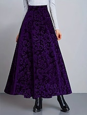 cheap Graphic Skirts-Women's Elegant Fashion Casual Maxi High Waist Skirts Floral Floral Micro-elastic Daily Street Blue Wine Purple Green Spring