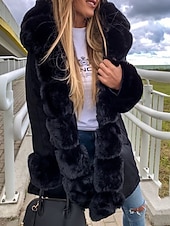 billige Pels &amp; Lær-Dame Vinterfrakk Frakk Fuskepels Hold Varm Bekvem Lomme Knapper Fritid Fargeblokk Feriereise Gate Avslappet Ferie Lang Med hette Normal Langermet Yttertøy Svart Rosa Brun Høst Vinter