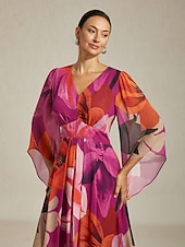 Недорогие Цветочные платья-Женское шифоновое платье макси с абстрактным цветочным принтом, прозрачная струящаяся ткань, повседневное, для свадебного гостя, отпуска, пляжного курорта, весны, лета и осени