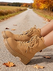 cheap Combat Boots-Women's Light Brown Lace-Up Combat Boots – Classic Vintage Style, Durable Outdoor Footwear for Hiking, Work and Everyday Wear