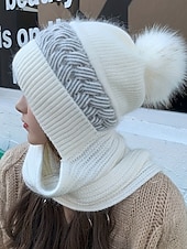 billige Damehatter-Dame vinterstrikklue-skjerfsett med pompong, fleecefôret 2-i-1-lue og halsvarmer, koselig og varmt utendørstilbehør for kaldt vær og julegaver