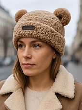 tanie Kapelusze damskie-Damska świąteczna czapka nausznik z futerkiem w kształcie misia, wielofunkcyjne, przytulne, zimowe nakrycie głowy z pomponami, stylowy i ciepły dodatek świąteczny