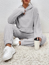  Dam Pyjamas set Ledigt Komfort Ren färg Elastisk midja T-shirt Byxa Hem Dagligen Långärmad Rund hals Svart Vit Rodnande Rosa Blå Beige Vår Höst Vinter Normal