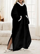 preiswerte Damen Schlafoberteile und -unterteile-Damen Schlafanzug Freizeitkleidung Flanell Warm Mode Tragbarer Decken-Hoodie Einfarbig Tasche Heim Täglich Bett Langarm Kapuzenpullover Schwarz Marineblau Königsblau Grün Hellgrau Herbst Winter