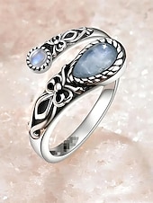 abordables Bagues pour femmes-Bague ajustable en argent pour femme avec pierre de lune et cristal, bijou bohème vintage pour fiançailles, anniversaire et usage quotidien