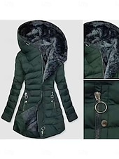 preiswerte Wintermäntel-Damen Parka Bequem Atmungsaktiv Reißverschluss Tasche Lässig Einfach Urlaub Straße Lässig Alltagskleidung Reisverschluss Lang Mit Kapuze Normale Passform Langarm Oberbekleidung Schwarz Armeegrün