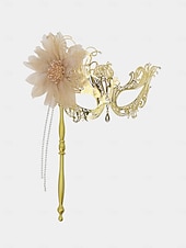 olcso Álarcosbál Kiegészítők-női arany filigrán álarcosbál maszk virággal és gyöngyökkel díszítve karácsonyi partira, bálra &amp;szalagavató