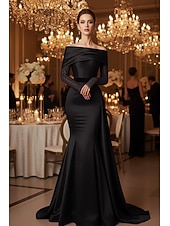 billige Ballkjoler Kveldsdrakter-Havfrue Kveldskjoler Elegant Formell kjole Formell Bryllup Sweep / Børste train Ermeløs Løse skuldre Sateng med Plissert 2025