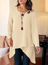 tanie gładka koszulka-Damskie Bluzka Falbana Jednokolorowe Elegancki Codzienny Długi rękaw Półgolf Długie topy Codzienny Niebieski Czarny Khaki Wiosna Jesień