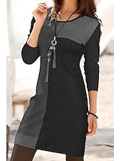 economico Abiti a Strisce e Geometrici-Women's Mini Dress T Shirt Dress Tee Dress Casual Daily Regular Fit Geometric Long Sleeve Crew Neck Black Blue Purple Gray Spring Fall