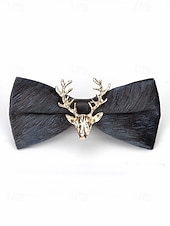 billige Juletilbehør-Herresløyfe i fløyel med gullfarget hjortehode, elegant justerbar halskjede i flere farger, perfekt til julefester, bryllup og formelle høytidsarrangementer