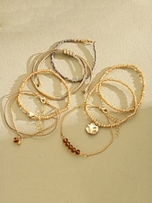 cheap Women&#039;s Bracelet-Women&#039;s Bohemian Beaded Layered Bracelet Set – Gold and Brown Multi-Strand Bangles with Heart &amp; Charm Accents, Fashion Jewelry for Parties, Festivals and Everyday Wear