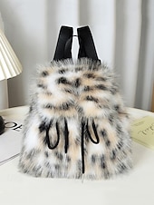abordables Sacs à Dos de Mode-Sac à dos en fausse fourrure pour femme, sac à dos élégant avec cordon de serrage pour une tenue décontractée, matière en peluche douce, parfait pour un usage quotidien et les tenues d'hiver