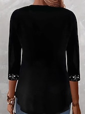 voordelige Kerstblouses en -shirts-Kerstmis Vrouwen Blouse Effen Kleur Elegant Stijlvol Basis Lange Mouwen Vierkante Hals Standaard Tops Dagelijks Sequins Patchwork Zwart Wijn Paars Groen Lente Herfst Winter