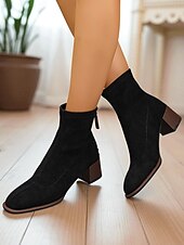 Женские замшевые ботильоны бордового цвета с блочным каблуком — зимняя обувь в стиле ретро для женщин, повседневных и полуофициальных образов. Недорогие Женские рождественские туфли-Женские замшевые ботильоны бордового цвета с блочным каблуком — зимняя обувь в стиле ретро для женщин, повседневных и полуофициальных образов.