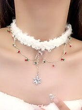 voordelige Dames ketting-Kerstchoker met fluwelen strik voor dames, met imitatiebont en gouden bel, feestelijke feestdagenhalsketting voor kerstfeestjes en wintervieringen