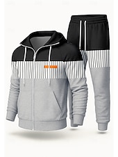 cheap Tracksuits-Men&#039;s Hoodie Tracksuit 2 Piece Tracksuit Drawstring Zip Up Geometric Clothing Suit Fall Black Orange Vocation Outdoor Travel Lightweight Fashion Long Sleeve Sport Activewear Stretchy Regular Fit