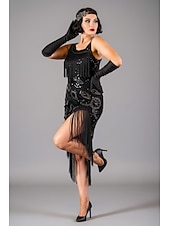 cheap 1920s Dresses-Roaring 20s 1920s Midi Flapper Dress Sleeveless The Great Gatsby Sequins Fringe Scoop Neck Fancy Dress Women's Christmas Carnival speakeasy Masquerade Retro Theme Party Adults' Dress