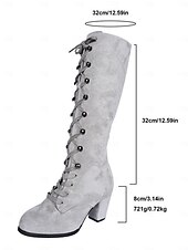 baratos Botas da moda-Botas femininas de camurça cinza com cadarço até o joelho, botas altas de salto grosso estilo vitoriano retrô para moda de inverno, cosplay e streetwear