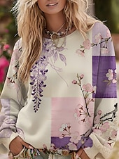 Pentru femei Pullover Hanorace Floral Modă Șic Stradă Casual Manșon Lung Rotund Topuri obișnuite Zilnice Casual Imprimeu Mov Primăvară Toamnă ieftine Topuri florale-Pentru femei Pullover Hanorace Floral Modă Șic Stradă Casual Manșon Lung Rotund Topuri obișnuite Zilnice Casual Imprimeu Mov Primăvară Toamnă