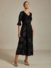 Sukienka midi z weluru dla kobiet sukienka w kształcie litery A elegancka na urodziny na koktajlową imprezę dla gościa weselnego welurowa codzienna regularny krój kwiatowa pół rękaw dekolt w tanie kwiatowa sukienka-Sukienka midi z weluru dla kobiet sukienka w kształcie litery A elegancka na urodziny na koktajlową imprezę dla gościa weselnego welurowa codzienna regularny krój kwiatowa pół rękaw dekolt w