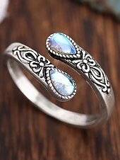 abordables Bagues pour femmes-Bague ajustable en argent pour femme avec pierre de lune et cristal, bijou bohème vintage pour fiançailles, anniversaire et usage quotidien