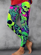 cheap Graphic Leggings-Women's Leggings Vacation Vintage Fashion Ankle-Length High Waist Graphic Skull Printing Soft Breathable Stretchy Vacation Street Causal White Blue Green Khaki Spring Fall Winter Slim Fit