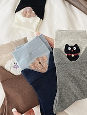 זול גרביים לנשים-גרבי כותנה לנשים - עיצובים רקומים של חתול כלב חמוד עם חיות, רכים ונוחים, מושלמים ללבוש יומיומי ולפעילויות יומיומיות