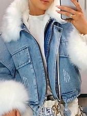 نسائي معطف شتوي جواكيت جينز الدفء مريح سحاب جيب Buttons طوق الفراء نشيط كاجوال سهل مناسب للبس اليومي مناسب للخارج عطلة نهاية الاسبوع قصيرة طوي فضفاض صالح كم طويل ملابس خارجية أسود أزرق الخريف الشتاء رخيصةأون فراء و جلود-نسائي معطف شتوي جواكيت جينز الدفء مريح سحاب جيب Buttons طوق الفراء نشيط كاجوال سهل مناسب للبس اليومي مناسب للخارج عطلة نهاية الاسبوع قصيرة طوي فضفاض صالح كم طويل ملابس خارجية أسود أزرق الخريف الشتاء