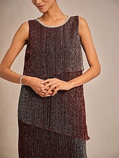  Dámské Maxi šaty Úpletové šaty Elegantní Večerní oslava Svatební host Koktejlový večírek Jiskřivý Vícevrstvé Kov Volný Pevná barva Bez rukávů Tričkový Vínově rudá