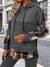 cheap Graphic shop Sweatshirts &amp; Hoodies-Women&#039;s Pullover Hoodie Sweatshirt Plaid Vintage Casual Long Sleeve Hooded Regular Tops Street Casual Sports Drawstring Patchwork Pink Army Green Dark Gray Beige Coffee Fall Winter