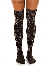 Χαμηλού Κόστους Γυναικείες κάλτσες-Γυναικείες κάλτσες μέχρι τους μηρούς με διακόσμηση στρας, λαμπερά ελαστικά καλσόν για γιορτές και πάρτι